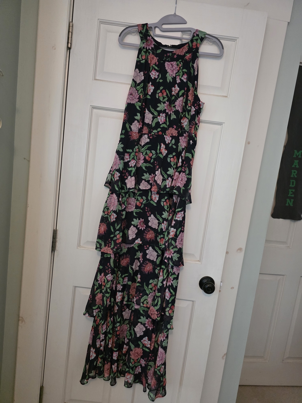 Tommy Hilfiger Navy Blue Floral Maxi Dress with Pink & Green Accents